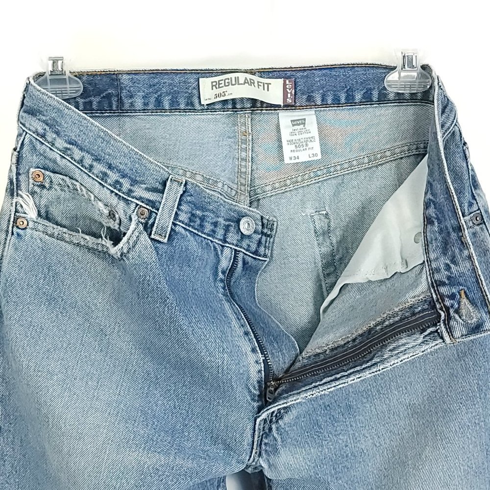 Levi's 505 Denim Jeans Men's 34x30 Blue With Fade Distressed Destroyed - Picture 13 of 15